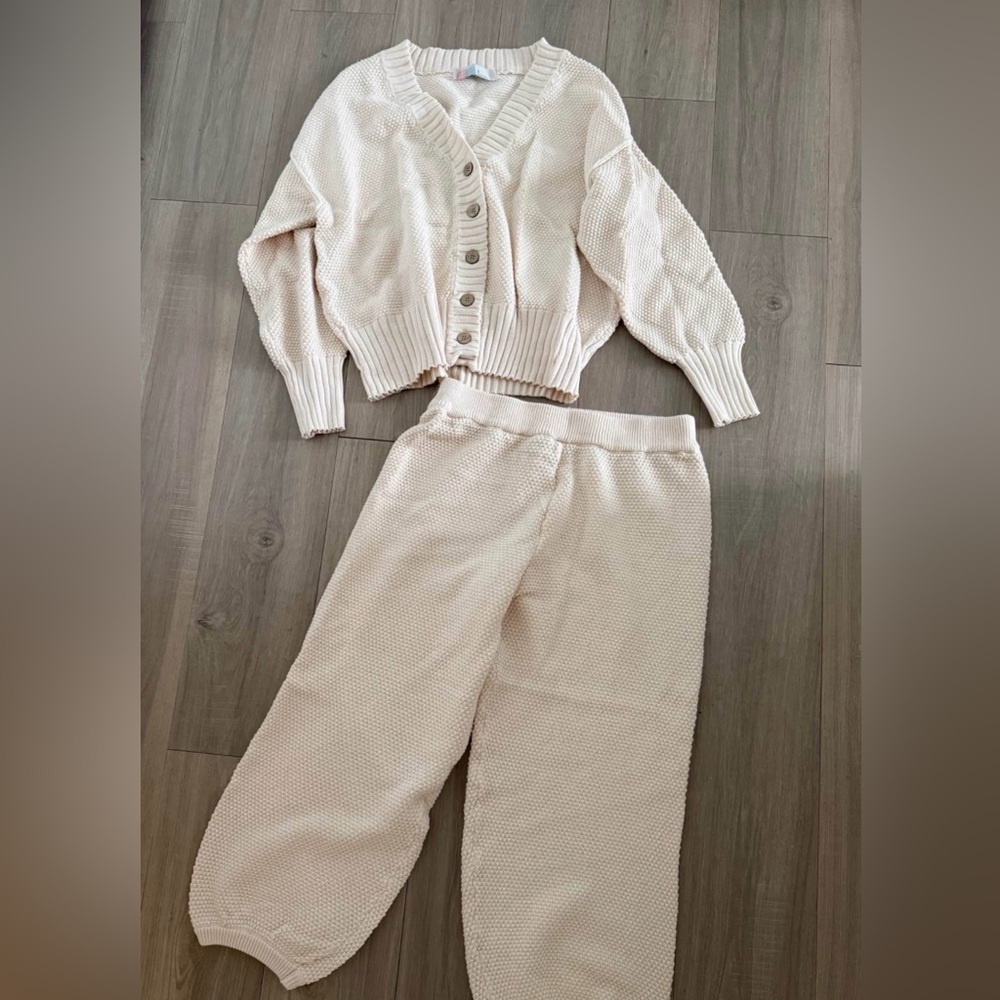 Free People Cream Knit Pants and Cardigan Set
